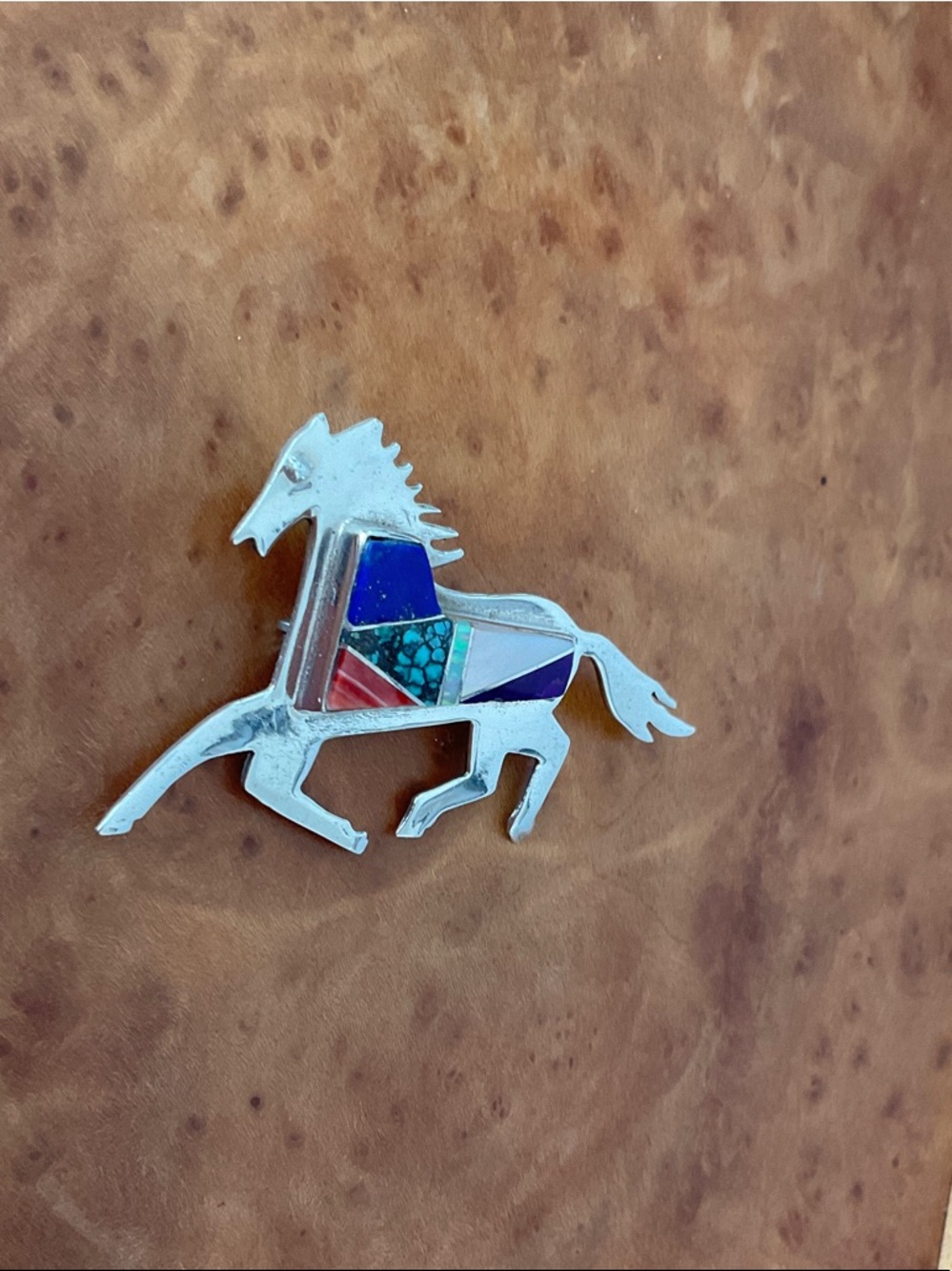 Running Horse Brooch - Sterling Silver with Turquoise, Blue & Purple & Opal